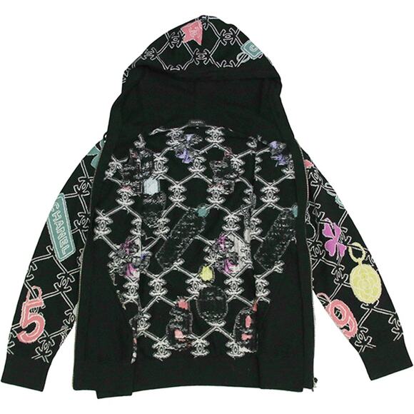 Authentic CHANEL Cashmere Zipper Zip-Up Hoodie Sweater Jacket Black Multicolor - Picture 5 of 13